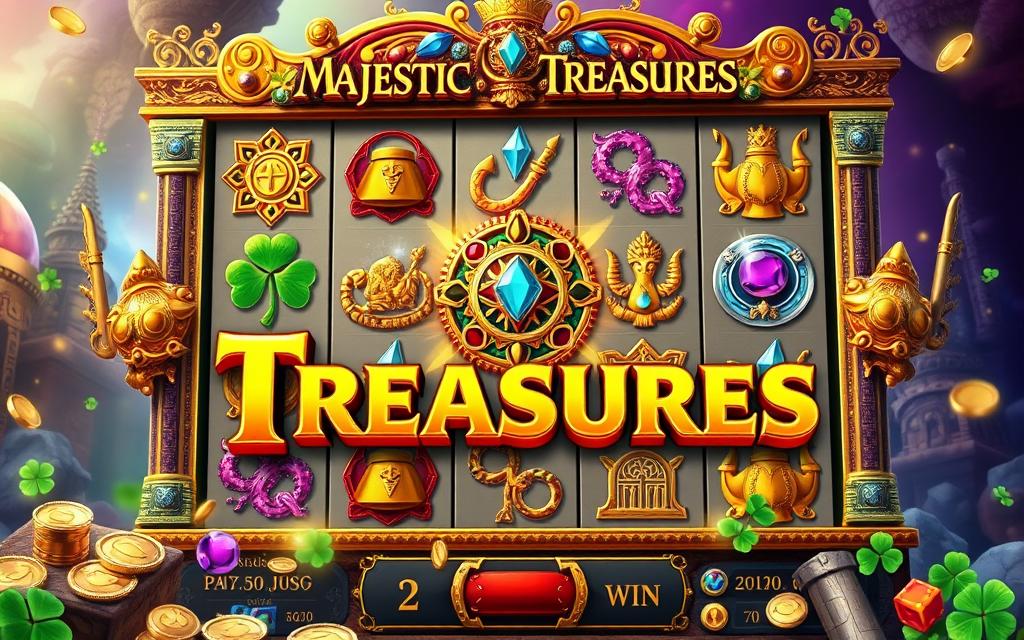 ฟีเจอร์เกม Majestic Treasures Majestic Treasures สล็อตสมบัติ เกมเก่าสุดปัง ตัวคูณเดือดสุด (2)